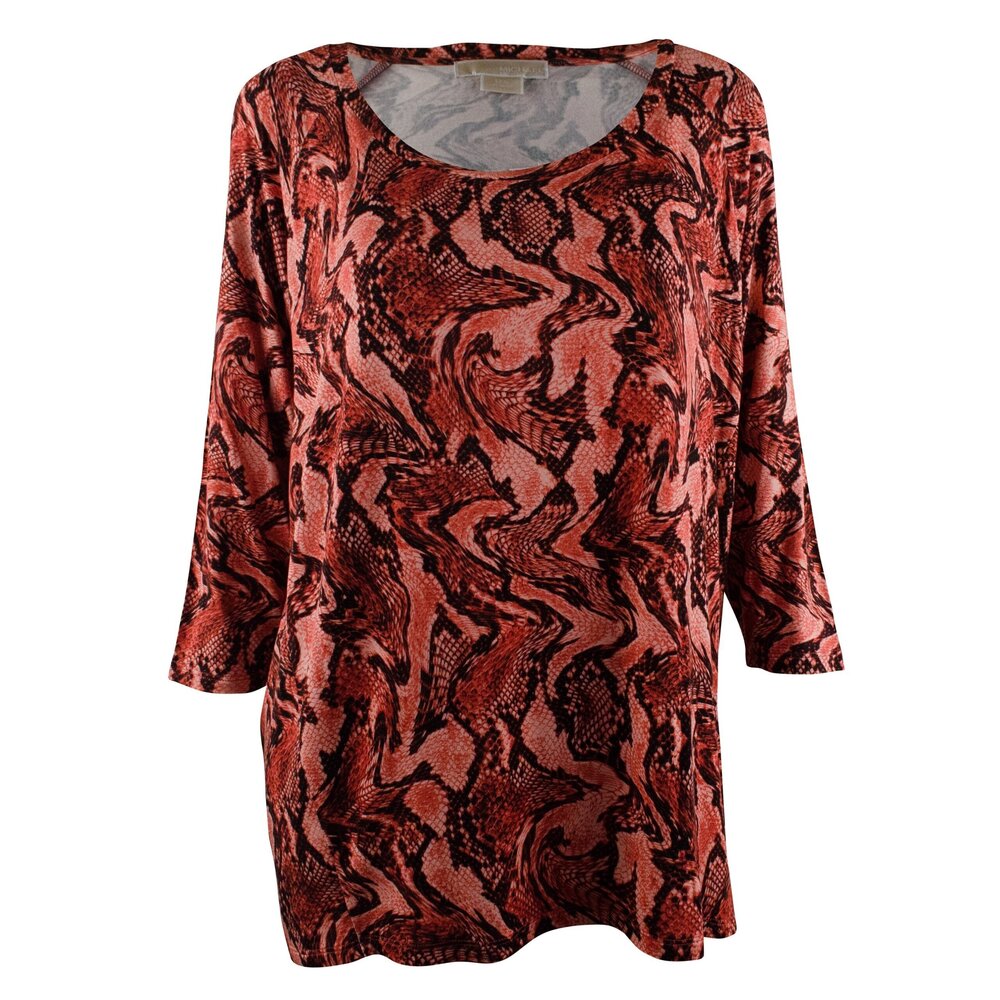 Michael Kors Women's Plus 3/4 Raglan Sleeve Python print Top Shirt-HC-0X